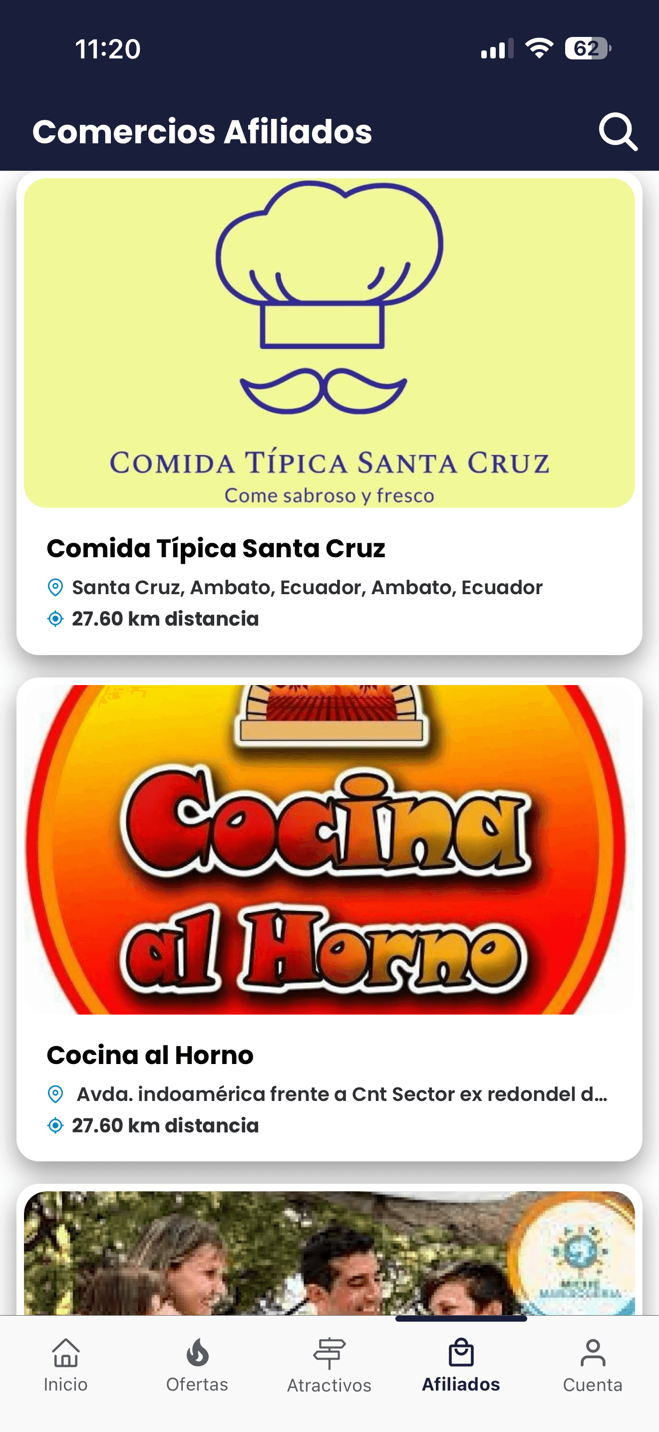 Pantalla de afiliados de American Touring